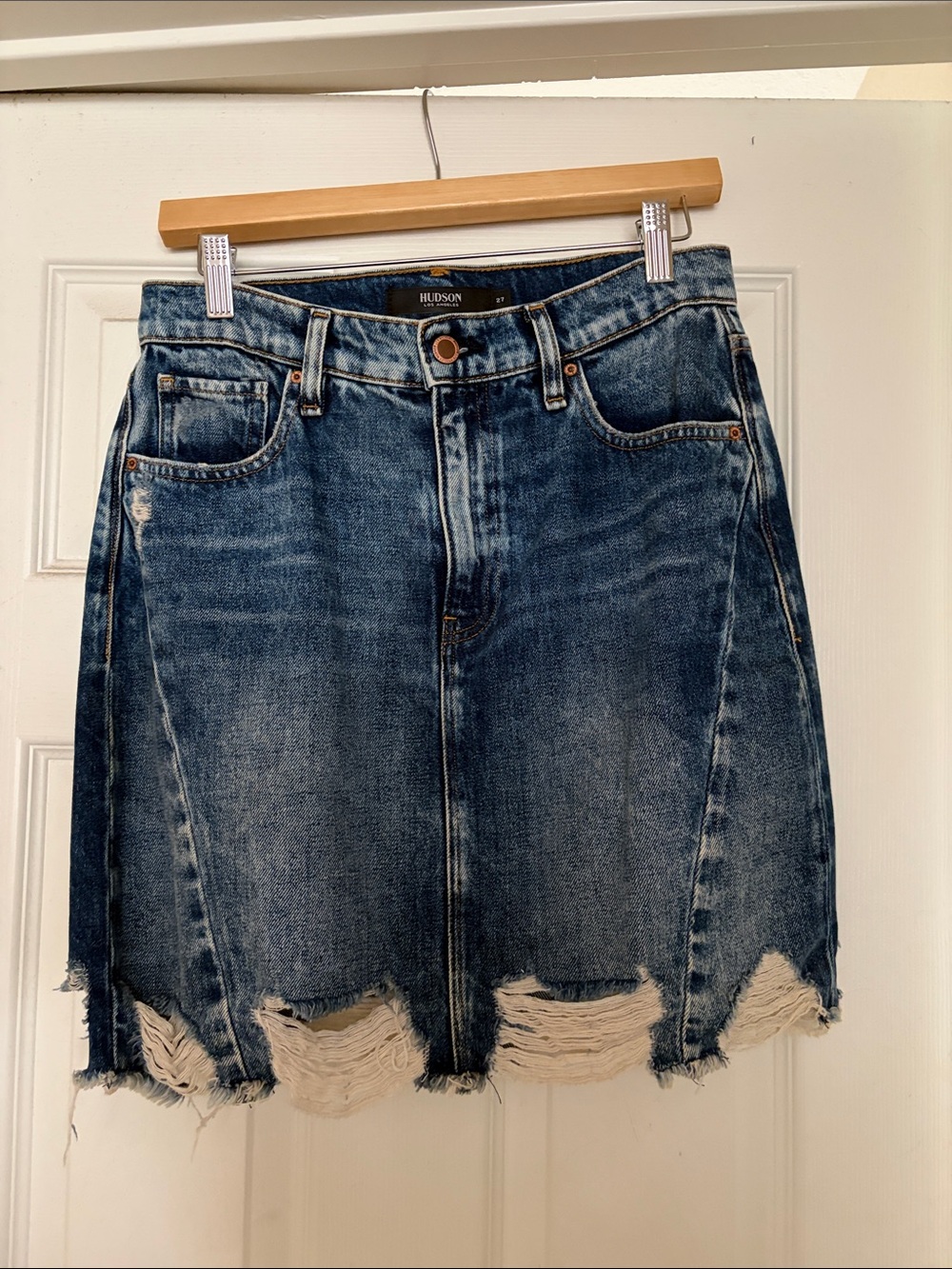 Hudson Jeans Distressed Dark Blue Denim Mini Skirt